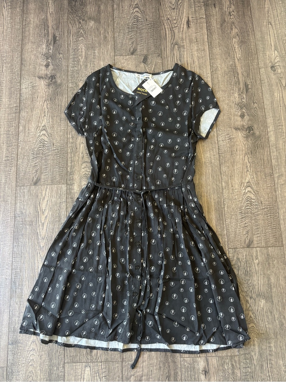 Rock by Junk Food Black Button-Front Fit & Flare Dress with Logo Dot Print
